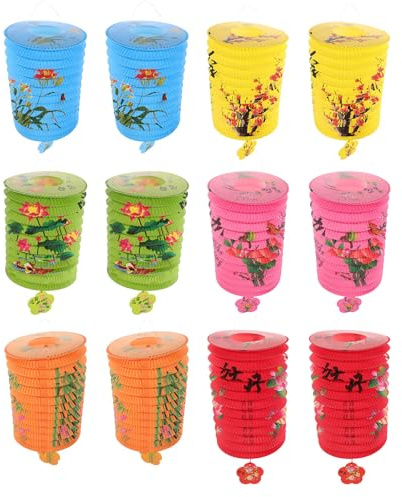 Angoily 12 Linternas de Papel Chinas Tipo Acordeón 16 Cm, Decoración Colgante Floral Multicolor para Fiestas, Decoración Tradicional Asiática Reutilizable para Año y Eventos Interiores