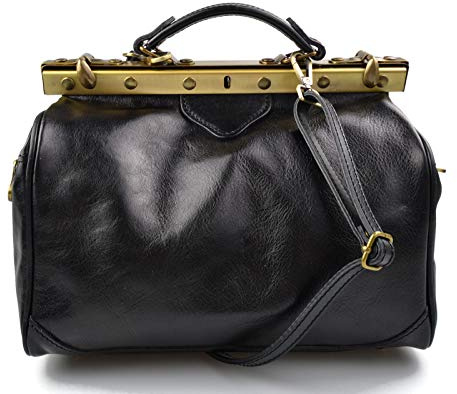 Damen leder doktor bag doctorbag handtasche shultertasche gürteltasche hüfttasche umhängetasche traget ledertasche schwarz