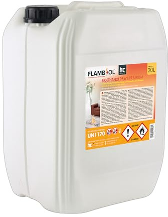 Höfer Chemie 4 x 20 l (80 litres) Bioéthanol 96,6% Premium - pour Foyer à éthanol, cheminée de Table à éthanol et cheminée au bioéthanol