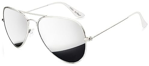 iceBoo Silver Pilot Style Sunglasses Mens Womens UV400 Protection Silver Mirrored CAT.3 Lens Silver Metal Frame Stylish & Ladies Sunglasses ((A7931))