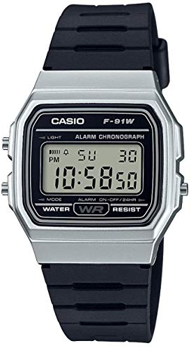 Casio Men's Quartz Watch with Grey Dial Digital Display and Black Resin Strap F-91WM-7AEF