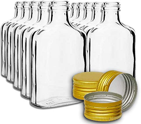 Lot de 10 flasques de poche de 100 ml avec bouchon à visser doré pour vin, whisky ou spiritueux
