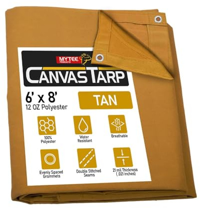 Mytee Products 6' x 8' Tan Canvas Tarp 12oz Heavy Duty Water Resistant