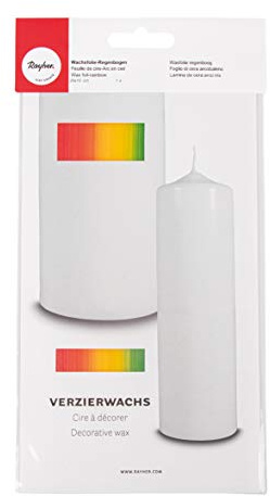 RAYHER HOBBY Rayher 31545990 Verzierwachs Regenbogen, Längsstreifen, Verzierwachsplatte 20 x 10 cm, Wachsfolie zum Kerzen verzieren, Kerzenwachs, Wachsfolie