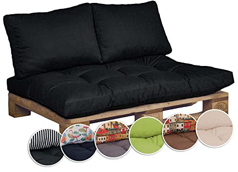 Beo Palettenkissen Set für Palettenmöbel | Made in EU | UV-beständige & Wasserabweisende Lounge Kissen | 1x Palettenkissen 120 x 80 & 2X Palettenkissen Rückenkissen 60 x 40 in Anthrazit