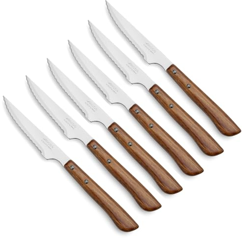 Lot de 6 couteaux à viande Arcos | 6 couteaux à viande Arcos | Lot de couteaux de table Arcos avec scie | manche en bois | lame 110 mm | couteaux à viande de table | Passe au lave-vaisselle | Emballage carton | Écologique