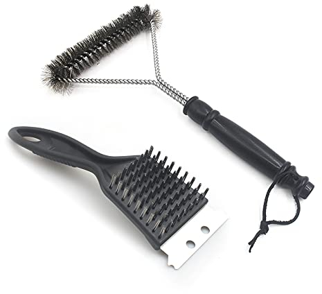 Fyfjur 2 Pezzi Spazzola Barbecue, 2 in 1 Multifunzione Spazzola Griglia Barbecue in Acciaio Inossidabile con Raschietto per Una Pulizia Profonda (Nero)