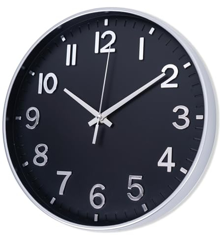 HZDHCLH Funk Wanduhr 30 cm Lautlose Wanduhr Ohne Tickgeräusche, Moderne | Batteriebetriebene Uhr für Zuhause, Küche, Wohnzimmer, Büro, Wanddekoration (Schwarzes Silber)