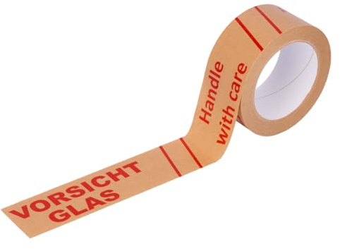verpacking 3 Rollen Papierklebeband Vorsicht Glas Paketband aus Papier Klebeband 50 m leise abrollend Packband