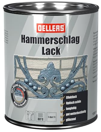 OELLERS Hammerschlaglack, 1 Liter, Kupfer, Metallschutzlack 3in1 Grundierung + Rostschutz + Effektlack in Hammerschlagoptik, bewährter Hammerschlaglack für nahezu alle Metallarten geeignet