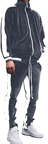 Beokeuioe Sports Suit for Men with Long Sleeve Zip, Sweatshirt Fitness Sports Trousers for Gym Fitness Jogging Suit Men's Set Long Sleeve Men's Tracksuit Gold Velvet, A2 Grey, L