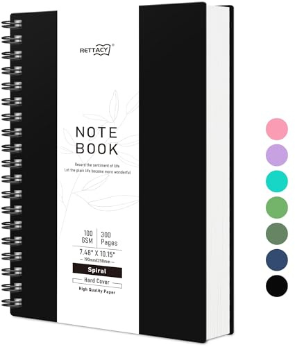 RETTACY B5 prickig anteckningsbok, Bullet Dot Grid Journal, trådbundna spiralanteckningsböcker 300 sidor/150 ark för att skriva, 100 gsm, flexibelt plastskydd, för kvinnor män arbete kontor skola, 19