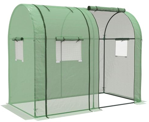 Outsunny Serre de Jardin 1,8 m² Serre à tomates dim. 1,85L x 0,9l x 1,5H m 2 Portes zippées déroulantes 4 fenêtres enroulables Acier PE Haute densité 135 g/m² Anti-UV Vert