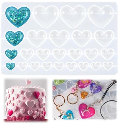 3D Heart Shape Silicone Resin Molds 25 Cavities Casting Heart Shape Mold for DIY Crafts/Jewelry/Pendants/Keychains/, Handmade Love Moulds for Mother's Day/Boyfriend/Girlfriend Valentine's Gifts