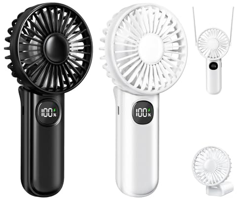 xigmer Portable Fan, Handheld Fans 2-Pack, 180° Foldable Hand Held Fan with Lanyard, 5-Speed Small Personal Fan Ultra quite, Electric Travel Fan for Outdoor, Office, for Men Women -Black & White