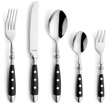Kuppels COUNTRY Besteck Set 30-teilig, schwarze Kunststoffgriffe genietet | Edelstahl 18/0, hochglanzpoliert und spülmaschinenfest – rustikales Landhaus-Besteck ideal für 6 Personen