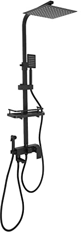 PUDLOR Schwarzes Duschsystem mit Thermostat, Duschpaneel 4-Funktionen-Regenbrause Edelstahl Brausegarnitur mit Handbrause Komplettset Duscharmaturen höhenverstellbar Regenbrause mit Armaturen
