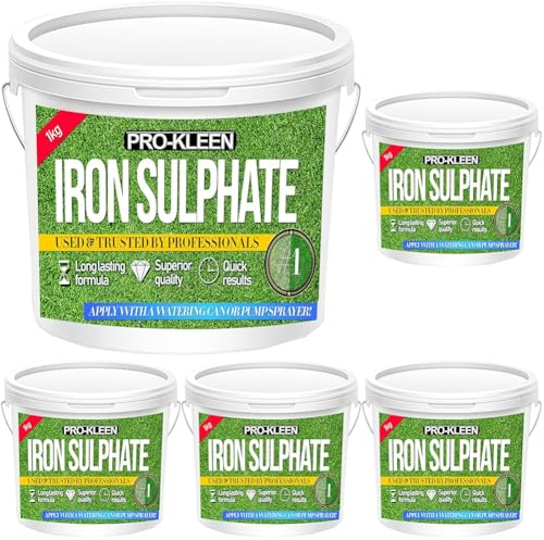 Pro-Kleen Iron Sulphate 1 KG PREMIUM Ferrous (Makes up to 1000L When Diluted & Covers up to 1000m2) Pure Lawn Tonic- Lawn Conditioner and Turf Hardener. Dry Powder soluble in water (Pack of 5)