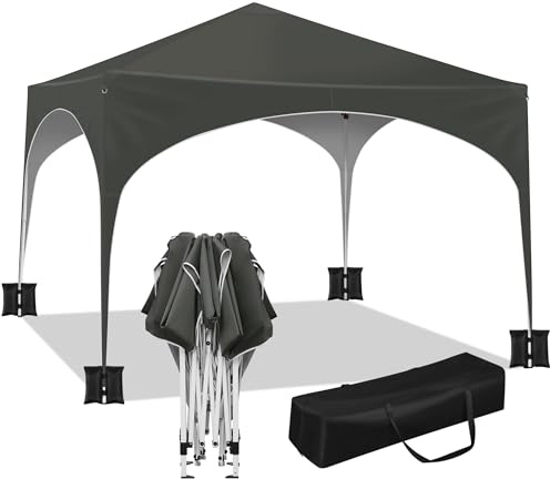 WOLTU Tente de Fête avec 4 Sacs de Sable, Tonnelle de Jardin, Pavillon Pop-Up avec Toit en Demi-Cercle, Pliante pour Marché en Plein Air, Auvent Imperméable, Pare-Soleil 3x3m Gris