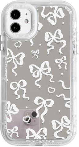 NITITOP Kompatibel mit iPhone 12/12 Pro Hülle Cute Süßes Bow Schleife Spiegel Liebe Herz Glitzernd Muster und Fliege Frauen Mädchen Stoßfeste Glänzende Handyhülle - Weiß Bowknot