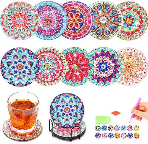 CharySim Diamond Painting Untersetzer mit halter Dimond Painting Kinder Geschenkideen Mädchen 6-14 Jahre Basteln kindergeburtstag Bastelset Mädchen 7 8 9 10 11 jahre Geschenk Diamant Malerei Mandala