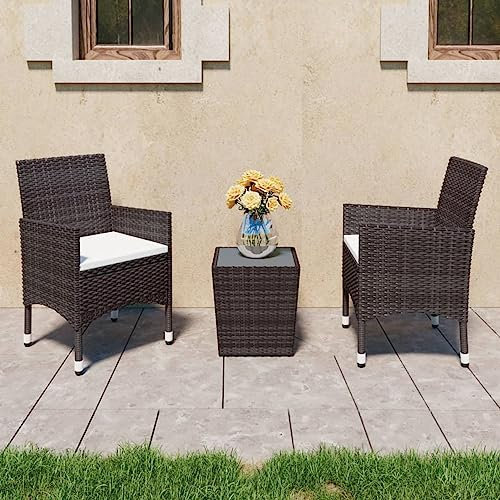 AKNGFO 3-teiliges Bistro-Set für Garten und Terrasse, Bistro-Esstisch und Stühle, Terrassen-/Hofmöbel, Polyrattan und gehärtetes Glas, Braun, Typ 1, Gartenmöbel