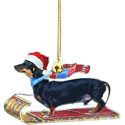 Dachshund Christmas Ornament Cute Dog Christmas Hanging Pendant Acrylic ChristmasTree Hanging Decorations Xmas Car Hanging Ornament ChristmasTree Decorations Set Funny Xmas Ornaments (Dog 3)