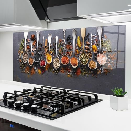ARTHUB® Küchenrückwand aus Glas 60x120 cm, 4mm ESG | Spritzschutz, Glasplatte, Herdspritzschutz, Wandschutz für Herd, Hartglas, Lebensmittel, Gewürze, Spices Black Board
