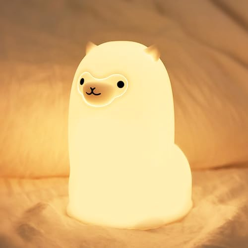 LOVERUIS Nachtlicht Kinder Alpaka Bunte Dimmbare Batterie-Lampe für Babys | Timer Geschenke für Kinder