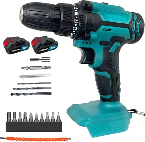 Cordless Drill Electric for Makita 18V 2X 3.0AH Battery,45N.m Max Electric Drill,2-Speed,25 + 3 Torque,16PCS for Home and Garden DIY Project