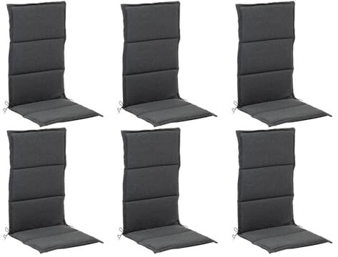 Home4You 6er Set Hochlehner-Stuhlauflagen in Anthrazit – Gartenstuhlauflage 120 x 48 x 3 cm – 100% Polyester – Mit verstellbarem Gurtband & seitlichen Bindekordeln – Gefertigt in Deutschland