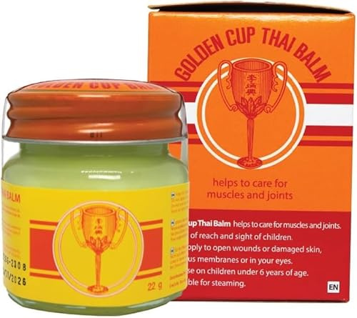 Golden Cup Thai Balm Original 22g – Thai Balm aus Thailand – Tigerbalsam Alternative – Menthol Eukalyptus Kampfer – kühlend & wärmend – Massagebalsam für Muskeln, Rücken & Nacken – Sport & Alltag