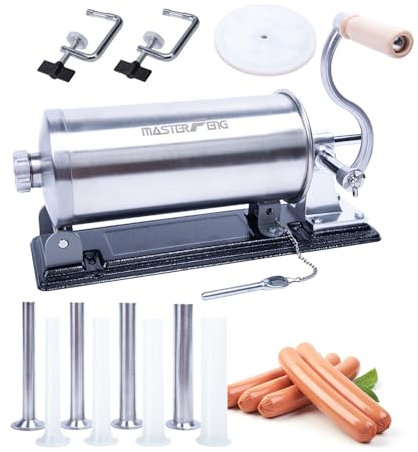 MASTER FENG Horizontal Sausage Stuffer Machine Stainless Steel Sausage Maker Packed with 8 Stuffing Funnels and 1 Silicone Piston 6.0LBS Capacity