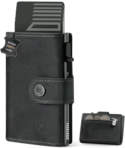 DODENSHA Slim Wallet mit Münzfach | Herren Geldbörse mit Knopf | Wallets for Men | Portmonee Herren mit Ticket Fach | Pop-up-Kreditkartenetui Geldbeute für 7-9 Karten | RFID Schutz I GrauGrau