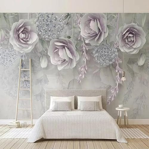 Stéréo Vintage Fleur Violette Papier Peint 3D Intissé Tapisserie Bureau Salon Canapé Chambre Fond Décoration Murale-200cm×140cm