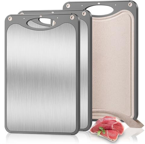 3 Pcs Titanium Cutting Board, Pure Cut Titanium Cutting Boards for Kitchen, Food-Grade Chopping Board for Cutting Fruit Meat Vegetable, Dishwasher Safe Easy to Clean, 15×10 Inch