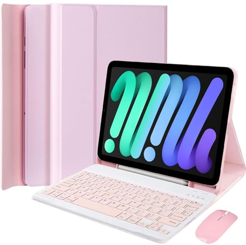 EHLCYS Funda con Teclado para iPad Mini 5/4/3/2/1 7,9 Pulgadas, Español Ñ Teclado Bluetooth Magnético Desmontable En, Funda Ultrafina Tipo Folio con Soporte para Bolígrafo Y Ratón,Rosado