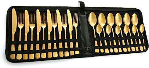 Stainless Steel Cutlery Set, 24-piece Kitchen Cutlery Set, 304 Stainless Steel Knife, Fork And Spoon, Portable Brushed Cutlery, Gold Cutlery Set