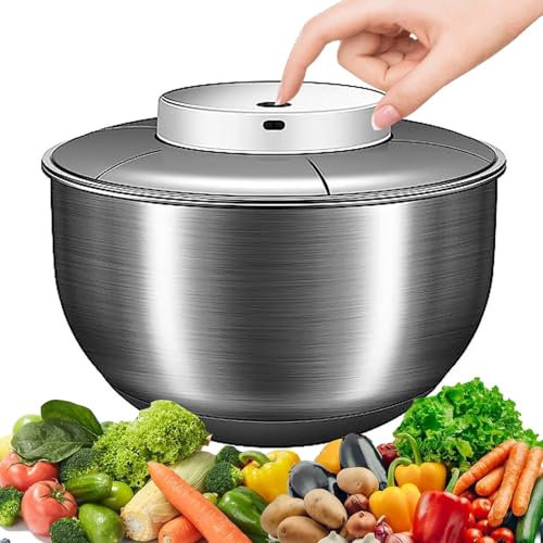 Laveuse-sécheuse De Salade En Acier Inoxydable, Petite Essoreuse De Salade Électrique 4,5L, Démarrage Intelligent, Arrêt Automatique, Rechargeable Par USB, Pour Le Lavage Et Le Séchage Des Légumes
