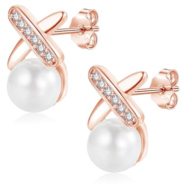 Josfeva 925 Sterling Silber Ohrstecker, 925 Silber Klein Stecker für Damen | Perle Stern Crossover Zirkonia, Hypoallergen Schlafen Knorpel Ohrringe, Kommt in Schmuck Geschenk Box, Nickelfrei Frauen