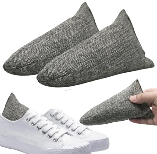 GGesii 2 Stücke Aktivkohle Schuh Geruchsfresser, Schuhkissen Mit Bambus Aktivkohle Gegen Fußgeruch, Bambusaktivkohle Schuh-Geruchsfresser, für Sportschuhe, Arbeitsschuhe und Lederschuhe (Grau)