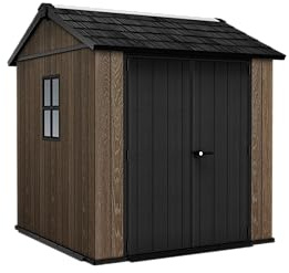 Keter Casetta da Giardino Apex 757/775 Walnut, Effetto Legno Noce Naturale, Porte e Finestre Orientabili, 4 m², 230x223,8x246H cm