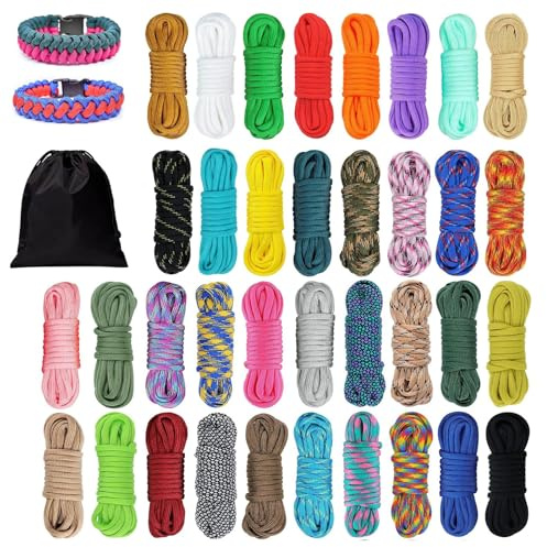 Cuerda para Pulsera Paracord de 36 Colores 10 Pies 4mm Paracord 550 Cuerda de Paracaídas 7 Hebras Cuerdas de Nylon Cuerda de Supervivencia Exterior para Pulseras DIY Actividades al Aire Libre Llavero