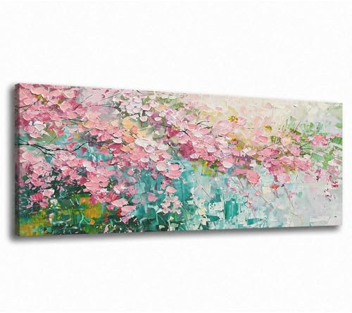 Lupia - Quadro moderno Canvas World FLOWERS PINK 52x122 cm, Stampa su Tela, Telaio in Legno, per soggiorno capezzale camera da letto, ufficio, fiori rosa