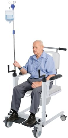Patientenlifter Transferhilfe 120 kg, chaise percée pour personnes âgées, avec 4 roues, chaise de douche multifonctionnelle, avec fonction toilette, fauteuil roulant de transfert pour la maison et les