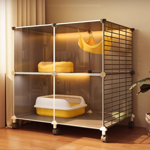 Katzenkäfig, Große Etage for Den Innenbereich mit Rädern, HD-klarem Zaun Und Stabilem Metallgitter, Mobiler Katzenlaufstall, Katzenhaus mit Freiem Platz