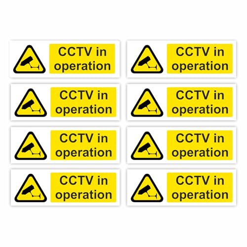 Small-Sized Multipack / 25x75mm Each (8-Pack) / CCTV Warning Self-Adhesive Signage/Vinyl Decals Removable & Wipeable/Indoor or Outdoor Stickers/Gloss Finish /