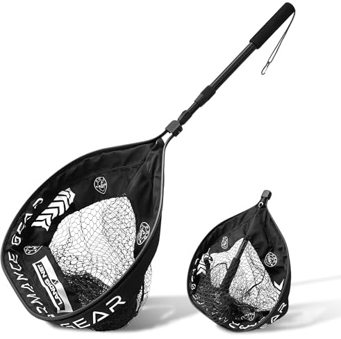 Pro Tackle Foldable Net klappbarer Kescher, Größe L | Gummiertes knotenloses Netz, Schwimmkörper, Aluminium mit EVA-Griff, Karabiner, Optional teleskopierbar