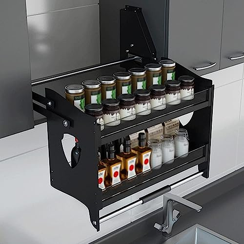 Estante desplegable plegable para armarios superiores, sistema de elevación eficiente para armarios de cocina para ahorrar espacio y fácil acceso