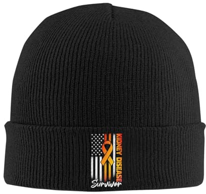 Kidney Disease Survivor Warm Soft Knit Beanie Hat Comfortable Stretch Cuffed Cap4 Black